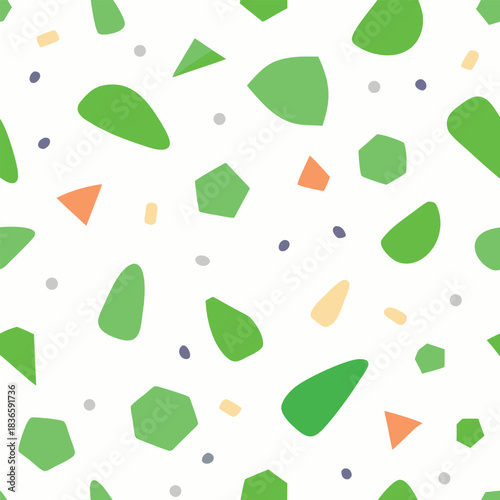 Seamless Terrazzo texture pattern. Italian Venetian mosaic floor background with scattered stone fragments and quartz chips. Modern minimal vector wallpaper.