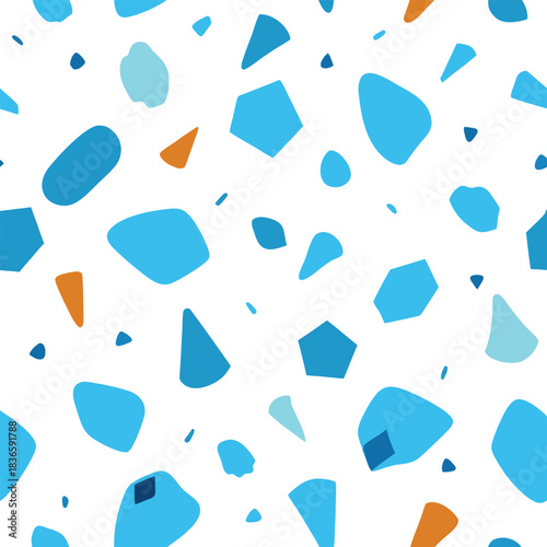 Seamless Terrazzo texture pattern. Italian Venetian mosaic floor background with scattered stone fragments and quartz chips. Modern minimal vector wallpaper.