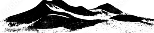 Monochrome stencil illustration of curved dune shadows in desert landscape