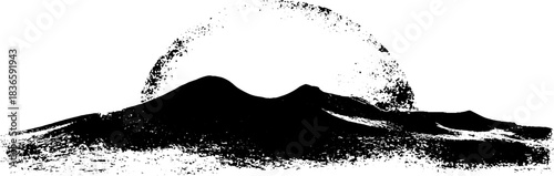 Black and white stencil of curved dune shadows with abstract texture