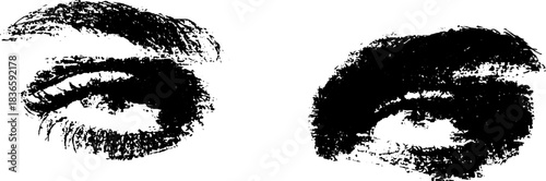 Monochrome stencil illustration of delicate mesh eye inserts for urban art design