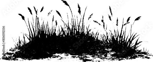 Black and white stencil of dense grass mats illustration for nature and urban art designs