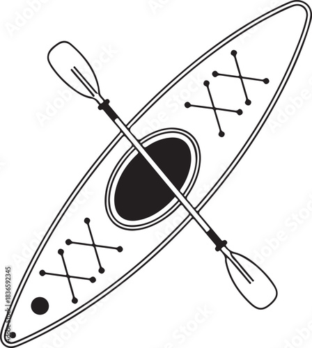 Kayak and paddle line art white