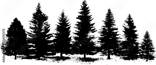 Black and white stencil illustration of dense tree thicket silhouette for urban art design