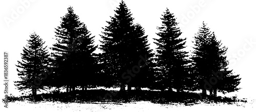 Black and white stencil illustration of dense thicket silhouette for nature design