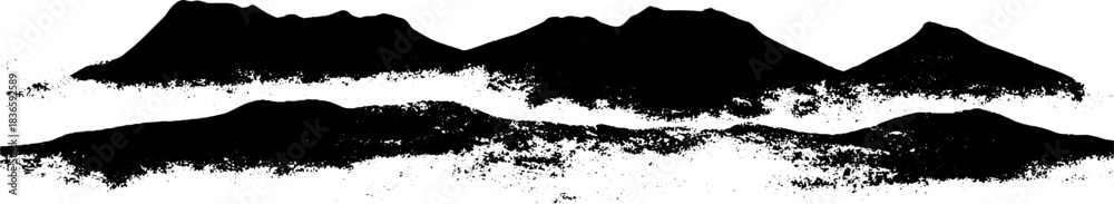 Fototapeta premium Black and white distant layered sand landscape stencil illustration for artistic projects