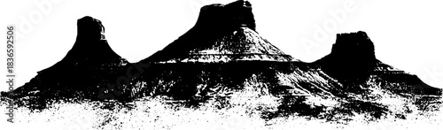Monochrome desert rock towers stencil art for graphic design and decoration