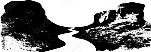 Black and white stencil of desert sandstone curves for artistic wall art or design