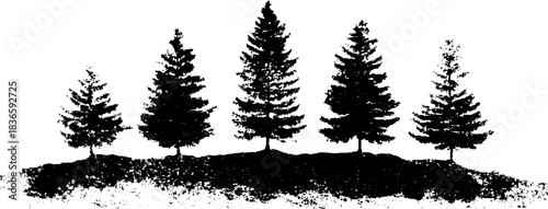 Black and white stencil of dried pine tree branches for nature-inspired designs