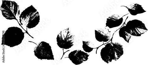 Black and white stencil illustration of drifting autumn leaves for seasonal design