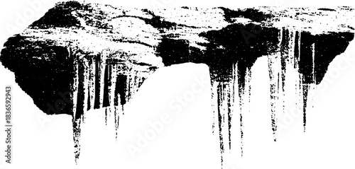 Abstract black and white stencil art of dripping icicle formations