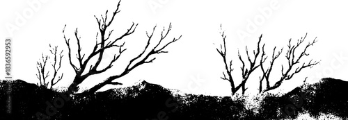 Black and white stencil art of dry branches for nature-inspired design