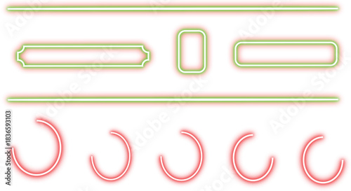 Cool neon borders and design elements perfect for website headers and modern posters, glowing with vibrant reds and greens for eye catching graphic accents