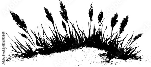 Black and white stencil of flattened grass blades for nature-inspired art design