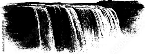 Black and white stencil of flowing waterfall for urban art and design