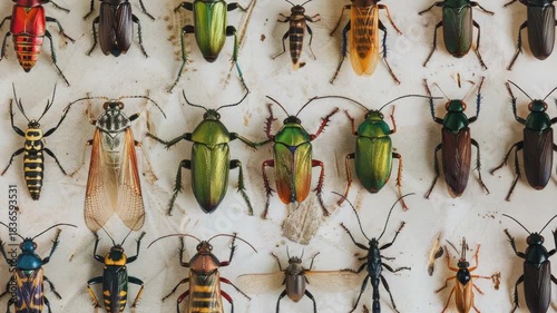Video A collection of colorful insects gathered on a surface, ideal for s and designs