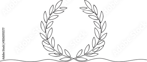 laurel wreath one line continuous vector  illustration. Single line laurel wreath icon. one line Icon drawing
