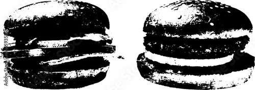 Black and white stencil art of folded premium burger for urban design
