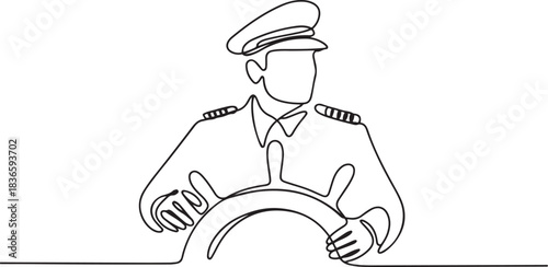 One continuous line drawing of a Ship Master is on duty vector design illustration. Ship Master design illustration simple linear style vector concept. one line Icon drawing