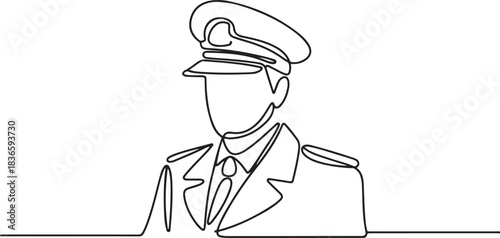 One continuous line drawing of a Ship Master is on duty vector design illustration. Ship Master design illustration simple linear style vector concept. one line Icon drawing