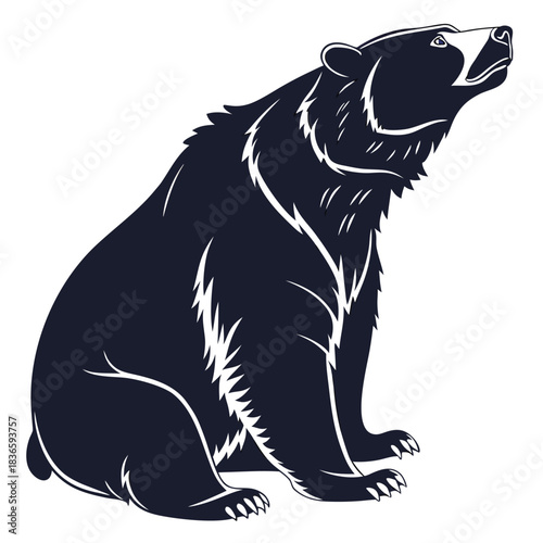 Vector illustration stylized illustration of a black bear sitting up and looking toward the upper right