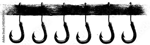Black and white stencil illustration of hand forged metal hooks for design and decor