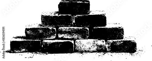 Black and white stencil illustration of handmade clay bricks for urban art design