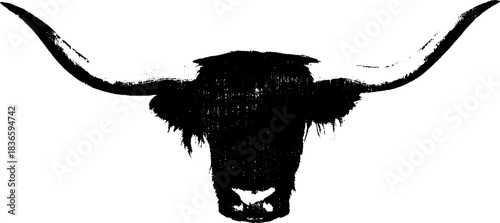 Black and white highland cow stencil art illustration for rustic decor