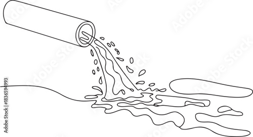 Waste discharge pipe into the river. Water pollution concept one-line drawing. one line Icon drawing