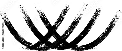 Black and white grunge stencil illustration of intersecting arcs