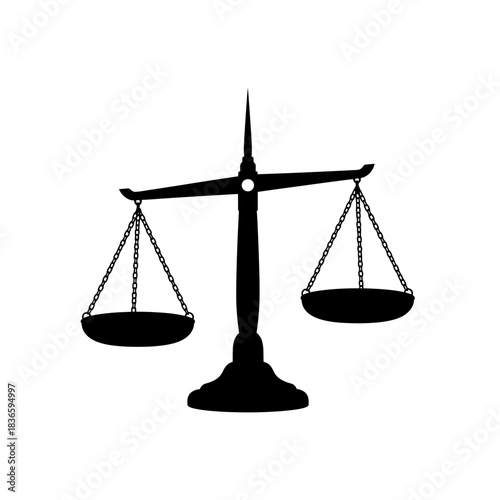 Symbolic scales of justice balance on a clean white background