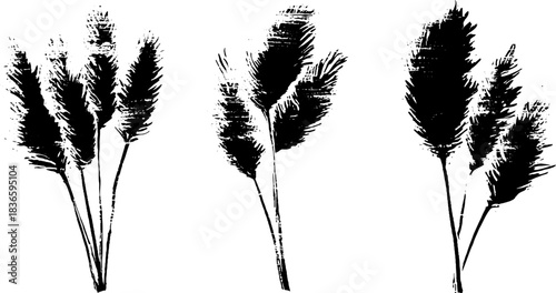 Black and white stencil illustration of interwoven dry grass for nature-themed designs