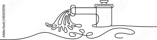 Waste discharge pipe into the river. Water pollution concept one-line drawing. one line Icon drawing