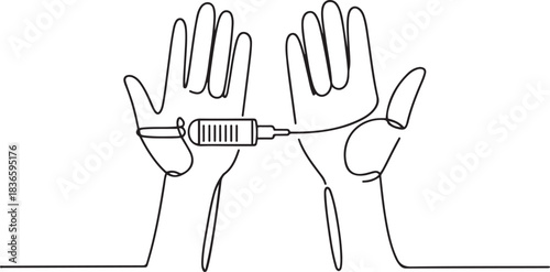 Hands that refuse to inject drugs. Anti drug day one-line drawing. one line Icon drawing
