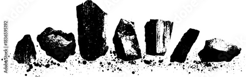 Black and white stencil art of jagged stone shards