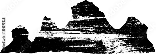 Black and white stencil illustration of layered limestone rock formation