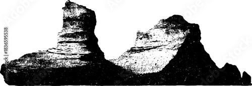Black and white stencil illustration of layered limestone formations for geological design