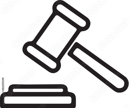 Black outline of a judge's gavel and sound block on a white background justice on transparent background