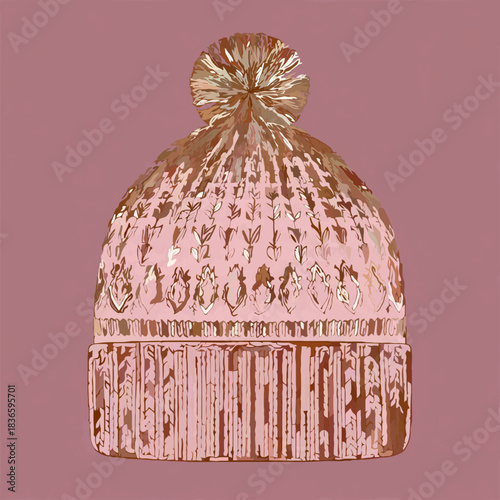 Lilac Knitted Beanie Hat with Pom Pom on Lilac Background

