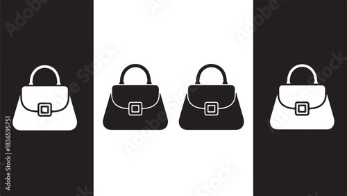 Four Handbags Two White Two Black on Contrasting Backgrounds purse accessory 