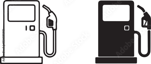 Outline and Solid Silhouette of a Gas Pump with Nozzle on White Background fuel pump petrol station on transparent background