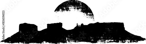 Minimalist black and white desert horizon stencil illustration for design projects