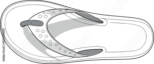 Sandal, flip-flop, vector, illustration, sketch, outline, fashion, gear, durable, ergonomic, structured, silhouette, layout, design, protection, accessory, perforated, strap, footbed