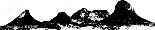 Minimalist black and white mountain range stencil illustration for urban art and design