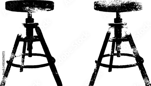 Grunge stencil illustration of two minimalist stools in black and white