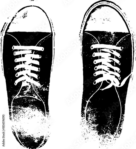 Minimalist black and white stencil art of urban sneakers for modern design