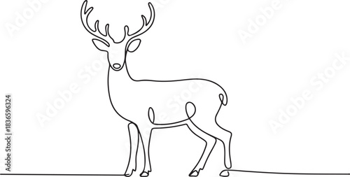 Deer continuous one line drawing. Isolated on white background vector illustration. one line Icon drawing