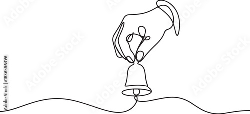 continuous line of hand holding bell. minimalistic simple line of hand and bell.one line vector drawing. one line Icon drawing