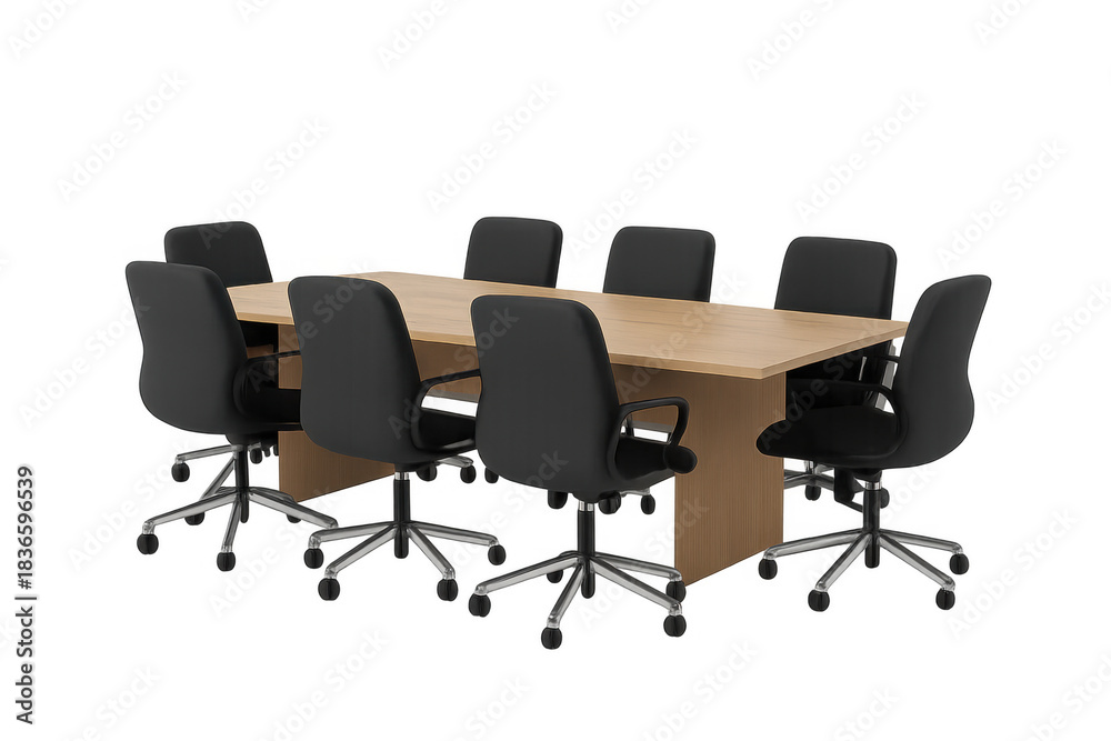 Obraz premium Conference room table with office chairs ready for a business meeting, isolated on transparent background
