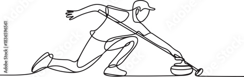 One continuous line drawing of Curling sports vector illustration. Curling sports design in simple linear continuous style vector concept. one line Icon drawing